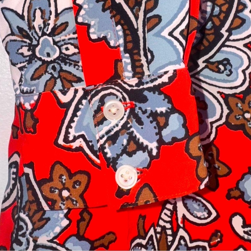 LOFT Red Paisley-Print Shirt Dress SZ M - Picture 4 of 6